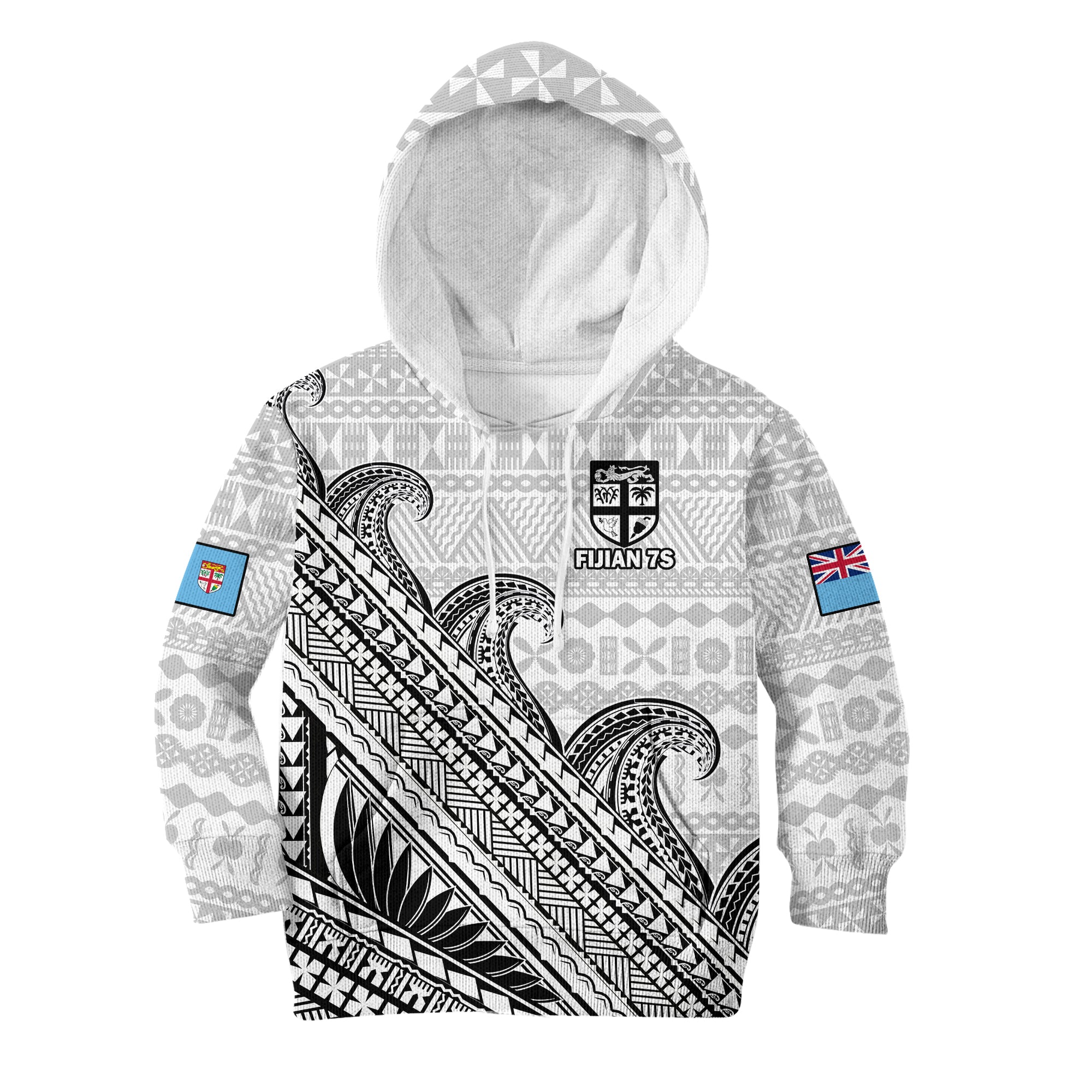 Fiji Sevens Rugby Hoodie KID Fijian 7s Tapa Polynesian Art LT14 White - Polynesian Pride