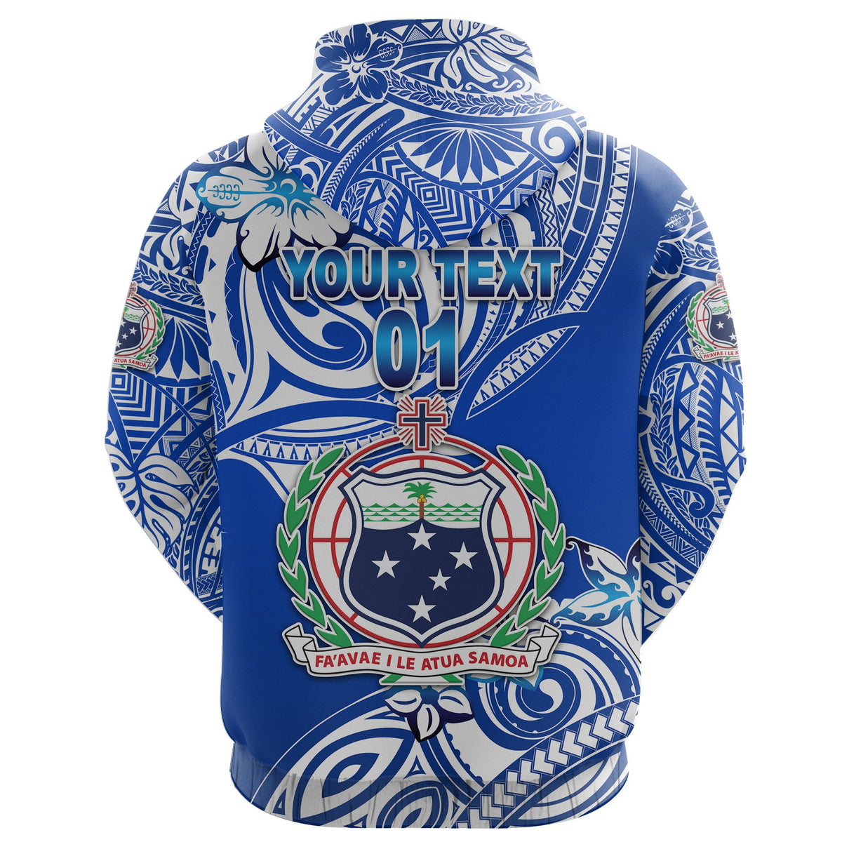 Custom Manu Samoa Rugby Zip Hoodie Unique Vibes Coat of Arms White, Custom Text and Number - Polynesian Pride