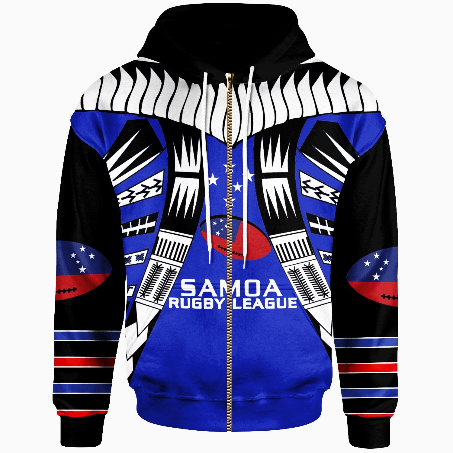 Samoa Custom Zip up Hoodie Samoa Rugby Sport Style Blue Color Unisex Blue - Polynesian Pride