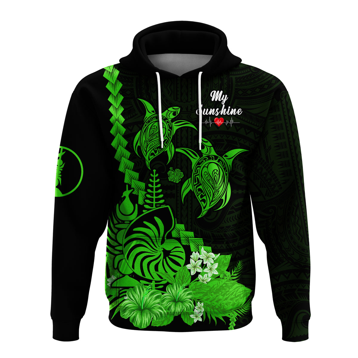 Custom New Caledonia Valentine Couple Love Hoodie My Sunshine Polynesia Turtle Green LT14 - Polynesian Pride