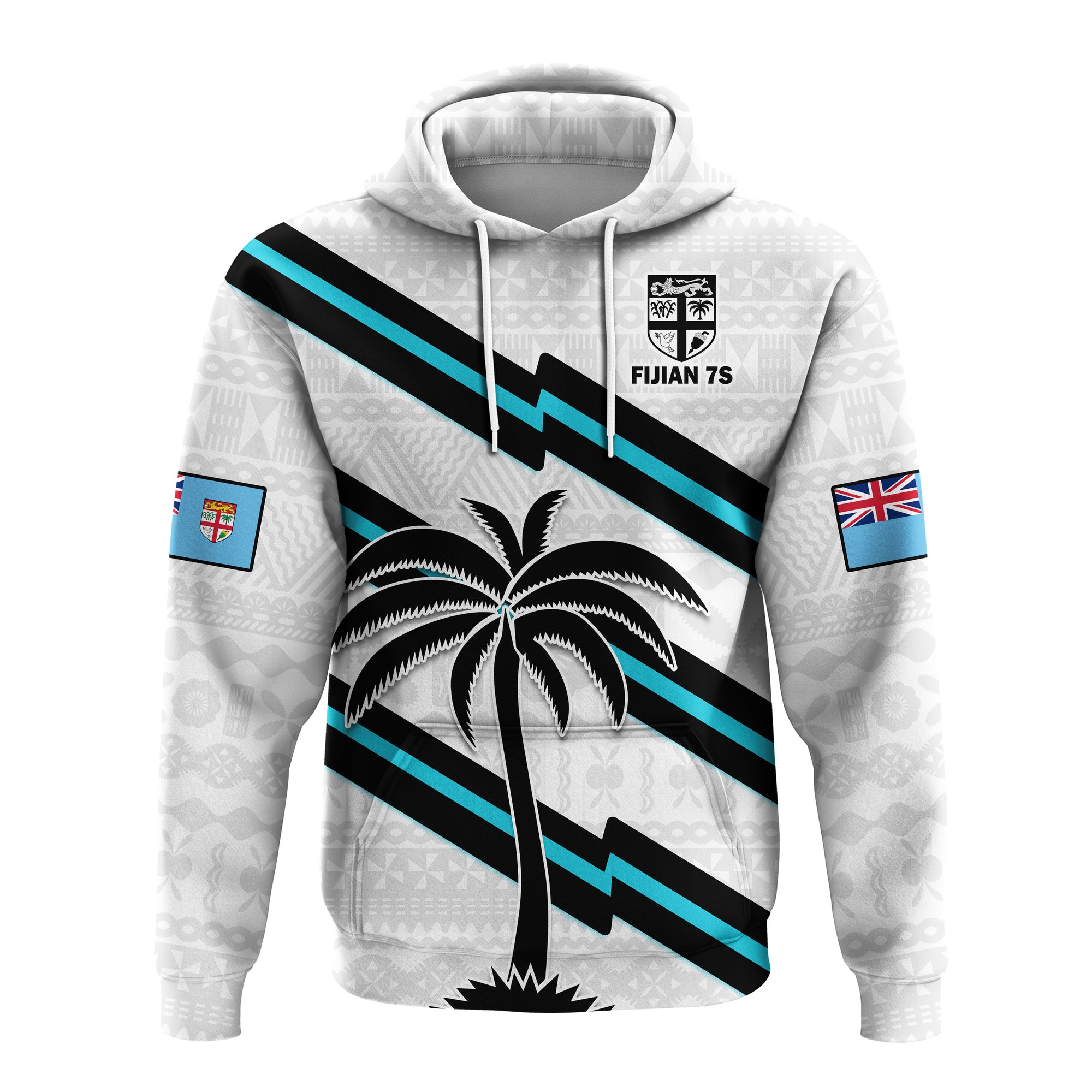 Fiji Rugby Tapa Pattern Fijian 7s White Hoodie LT14 Pullover Hoodie White - Polynesian Pride