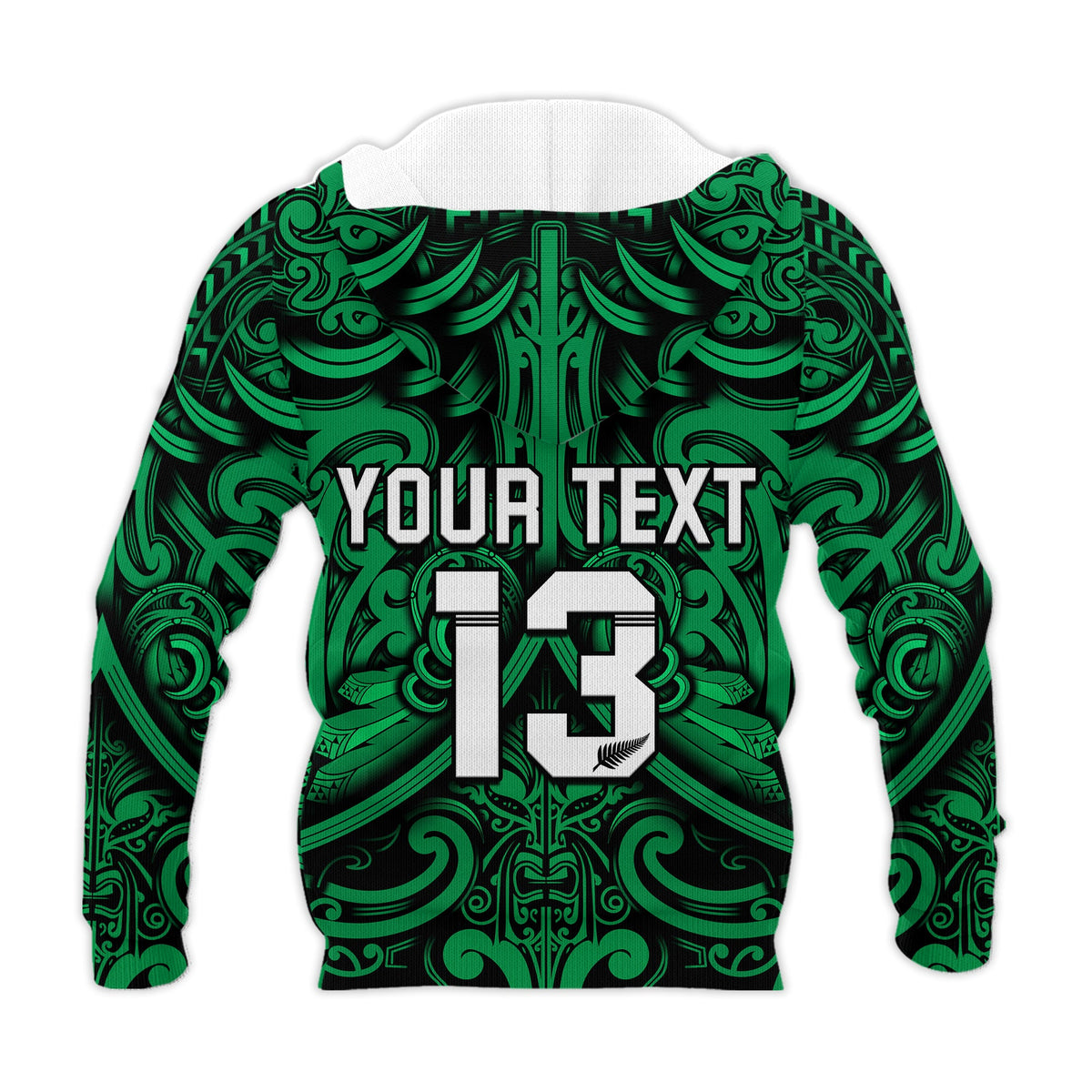 (Custom Text and Number) New Zealand Silver Fern Rugby Hoodie All Black Green NZ Maori Pattern LT13 - Polynesian Pride