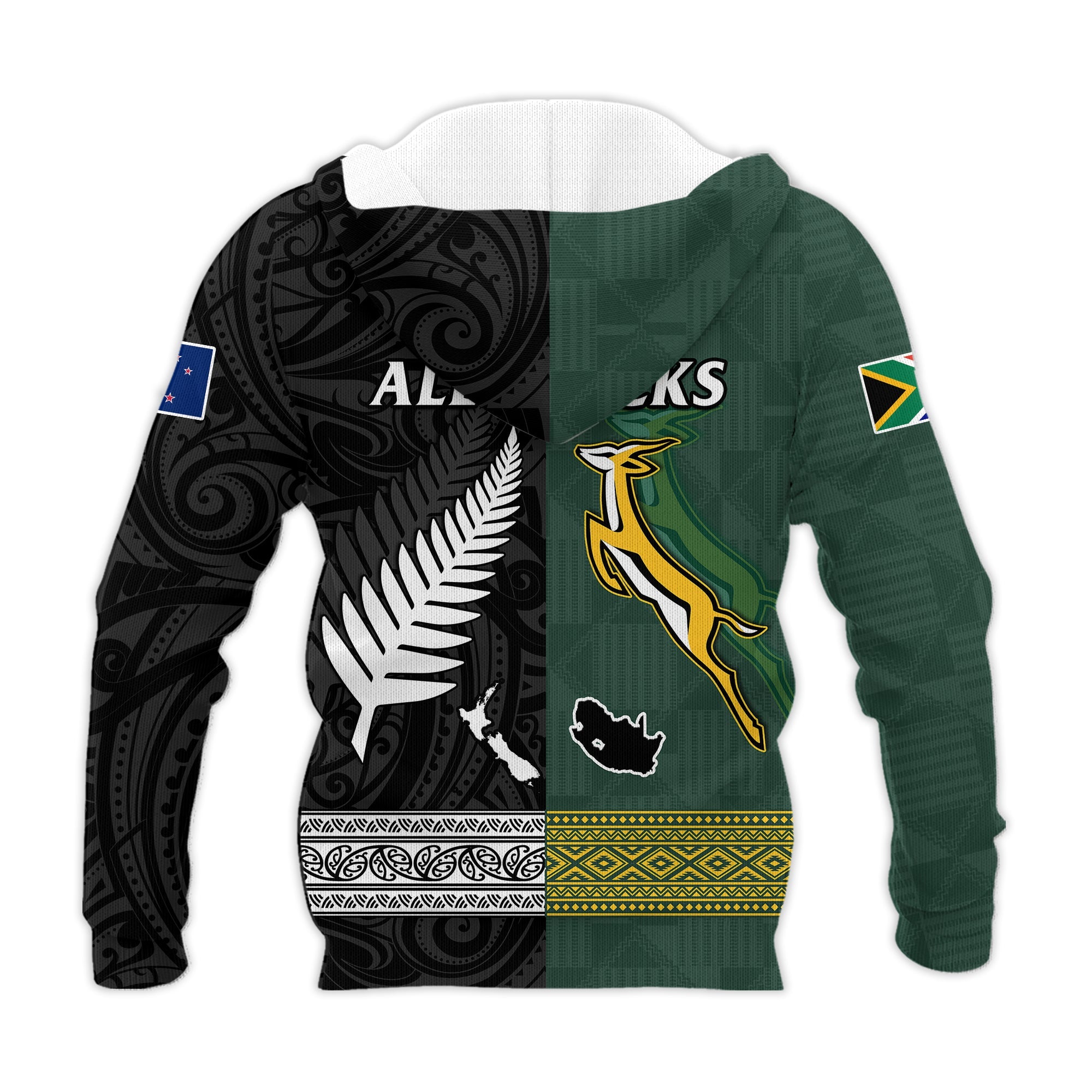 South Africa Protea and New Zealand Fern Hoodie Rugby Go Springboks vs All Black LT13 - Polynesian Pride