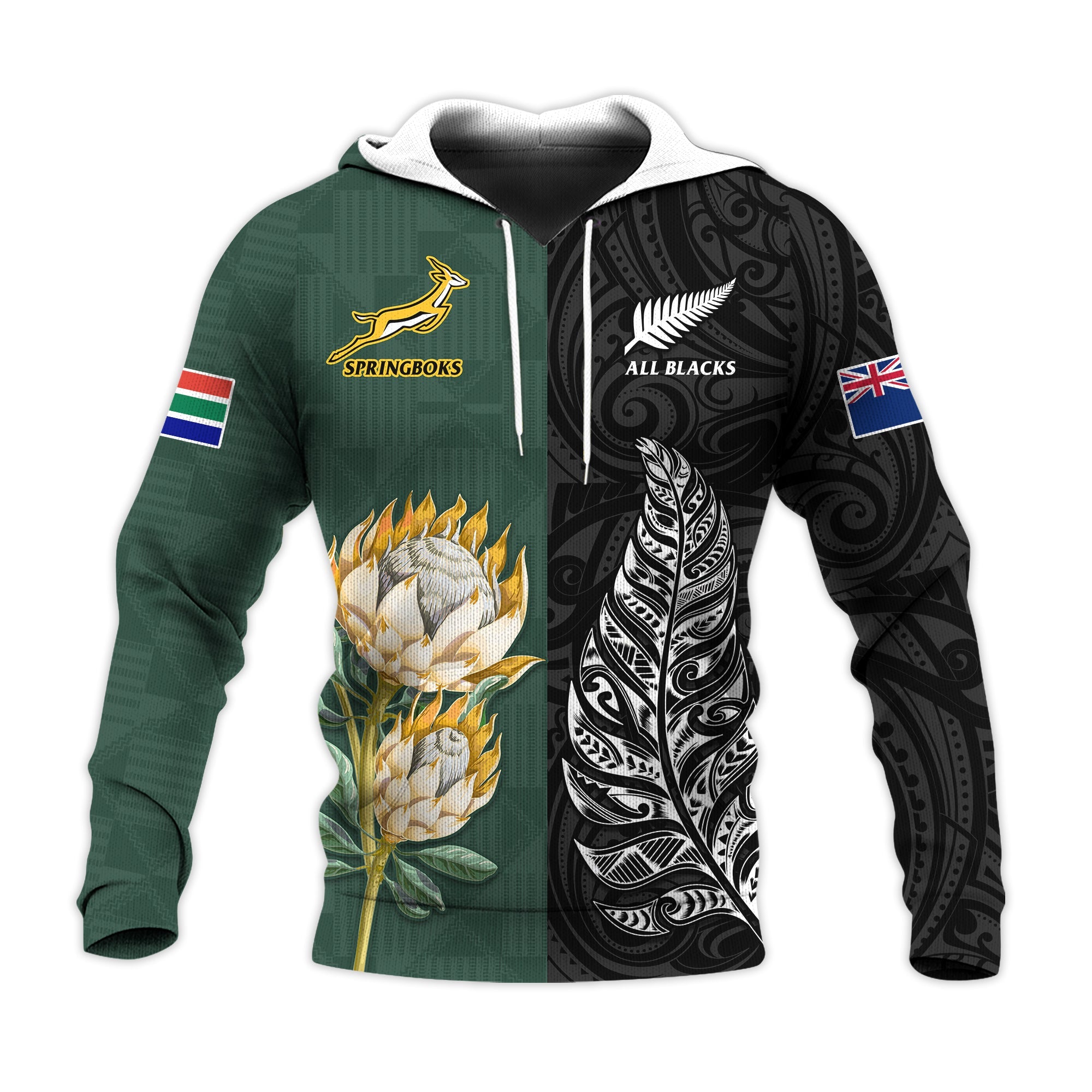 South Africa Protea and New Zealand Fern Hoodie Rugby Go Springboks vs All Black LT13 Art - Polynesian Pride