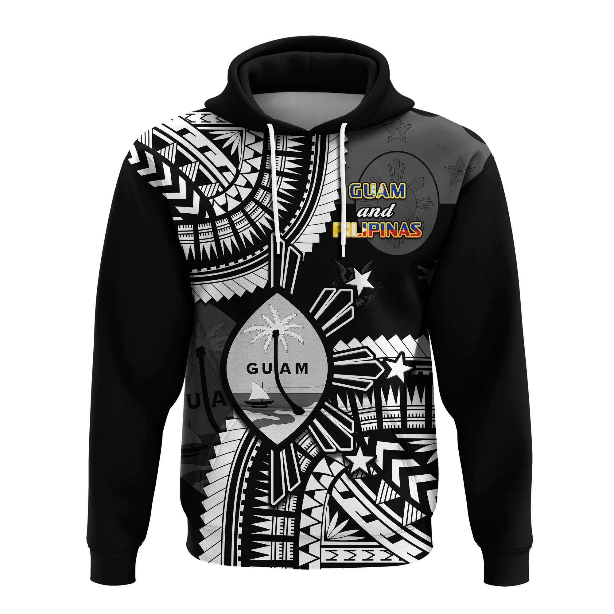 Custom Guam Philippines Hoodie Guaman Filipinas Together Black LT14 Pullover Hoodie Black - Polynesian Pride