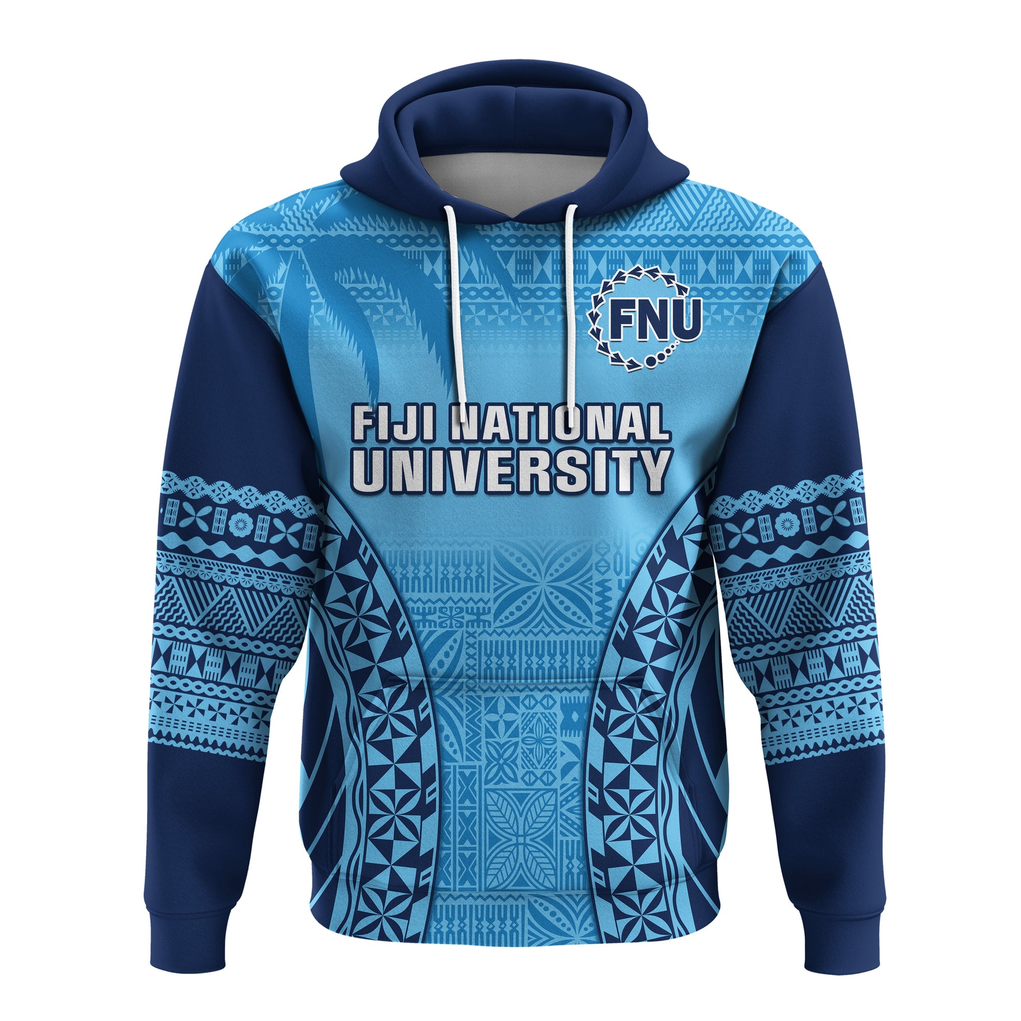 Custom Fiji University Hoodie National Fijian Tapa Pattern Blue LT14 Pullover Hoodie Blue - Polynesian Pride