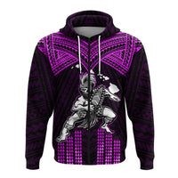 Custom Hawaii Hoodiean Warrior With Weapon Polynesian Ver.04 LT14 Zip Hoodie Purple - Polynesian Pride