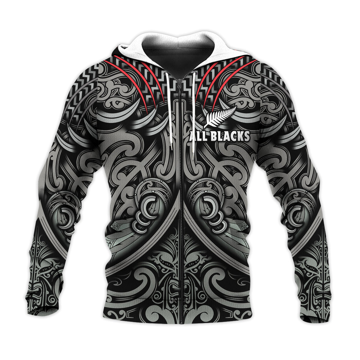 New Zealand Silver Fern Rugby Hoodie All Black NZ Maori Pattern LT13 - Polynesian Pride