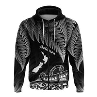 Custom New Zealand Silver Fern Hoodie Aotearoa Map Maori LT14 Zip Hoodie Black - Polynesian Pride