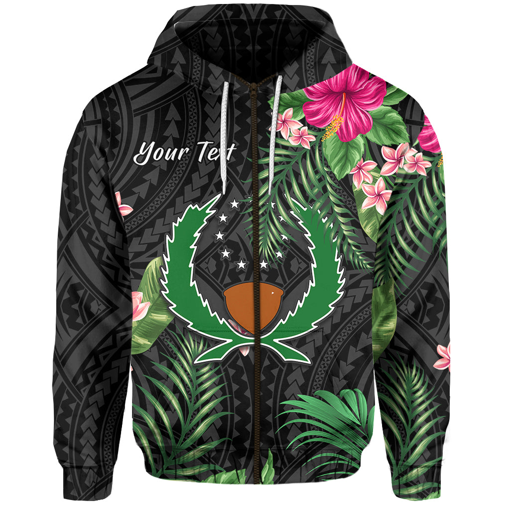 Custom Pohnpei Micronesia Zip Hoodie Tropical Flowers LT13 Unisex Black - Polynesian Pride