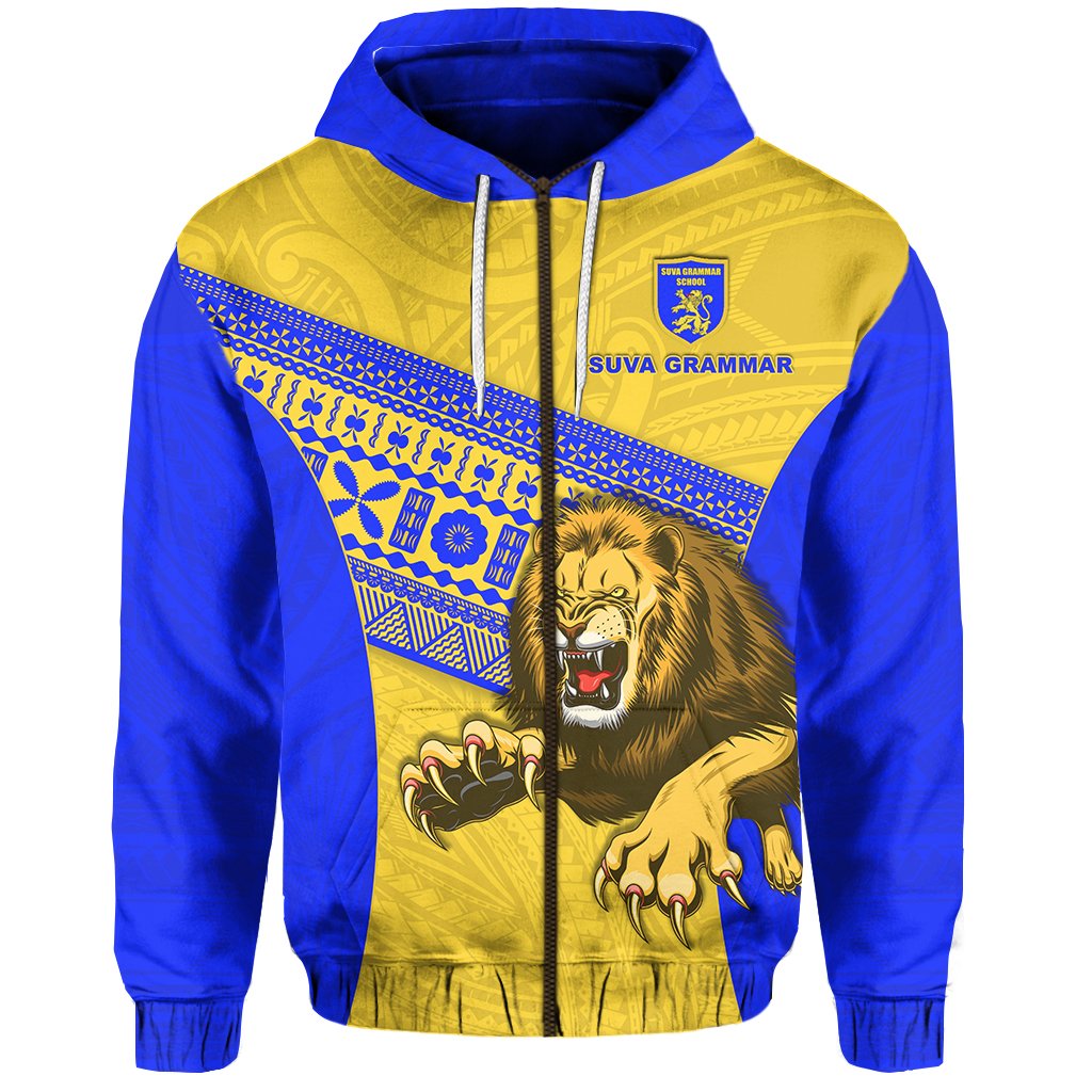 Suva Grammar Fashion Zip Hoodie (For Kid) Fiji School Version Lion Blue LT13 Unisex Blue - Polynesian Pride