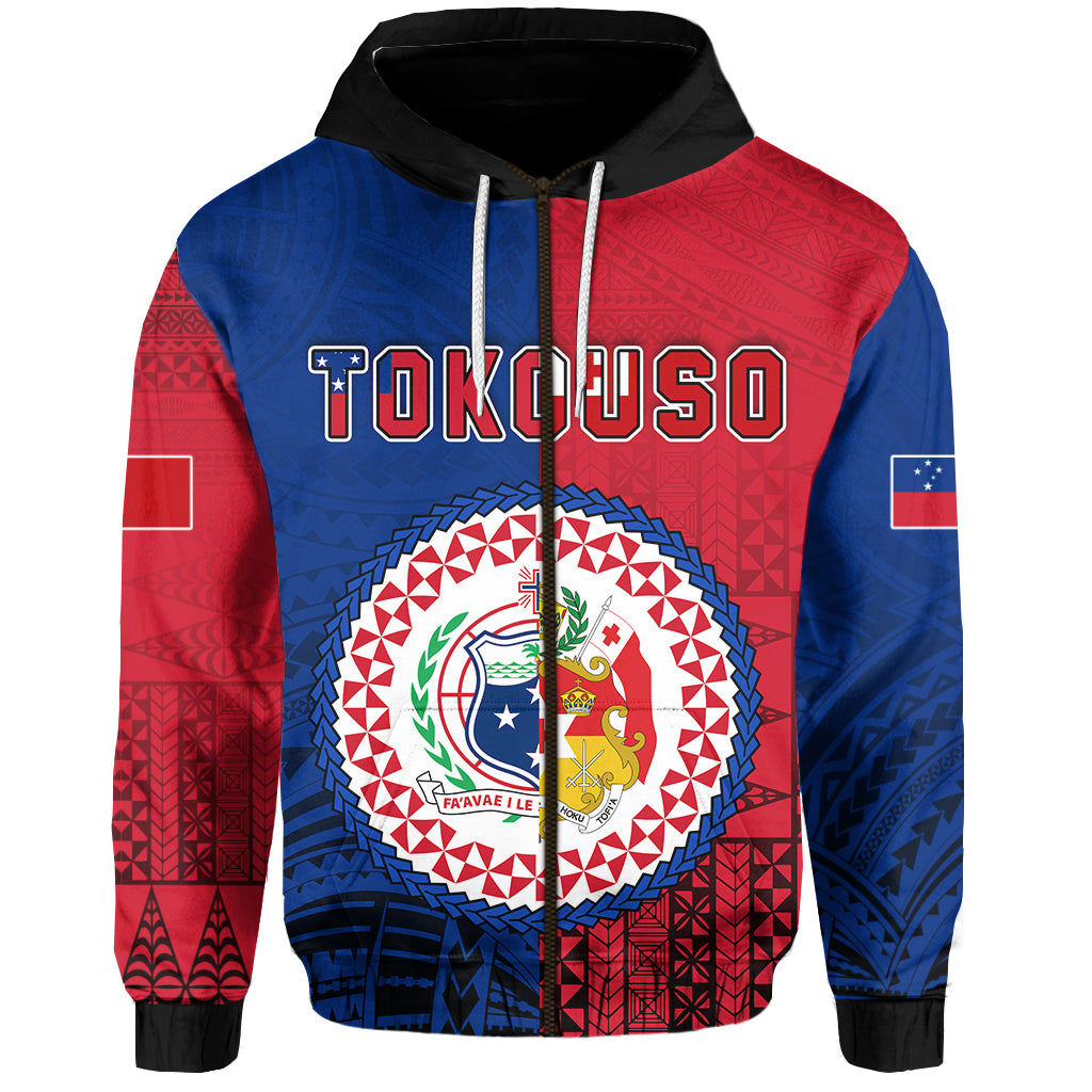 TokoUso Zip Hoodie Tonga and Samoa Together LT13 Unisex Blue - Polynesian Pride