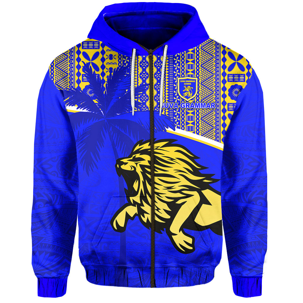 Suva Grammar School Zip Hoodie Spirit Lion LT13 Unisex Blue - Polynesian Pride