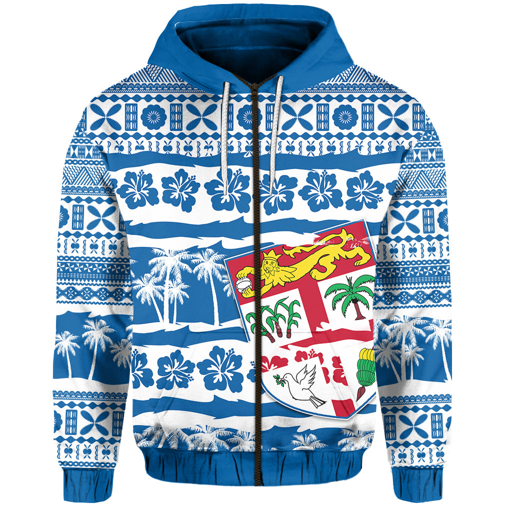 Fiji Polynesian Zip Hoodie Fijian Tapa Pattern LT13 Unisex Blue - Polynesian Pride