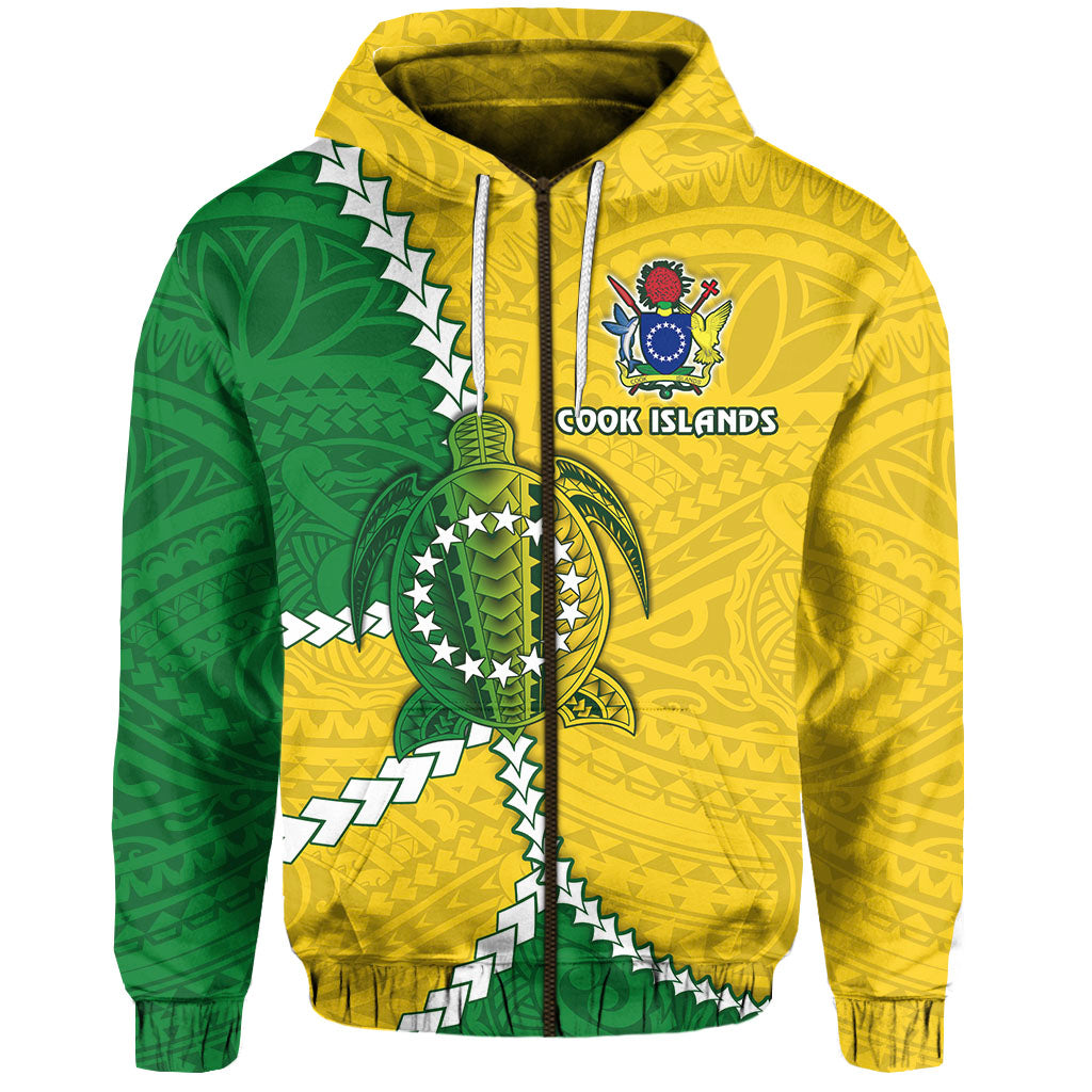 Cook Islands Rugby Zip Hoodie Polynesian Turtle LT13 Unisex Yellow - Polynesian Pride