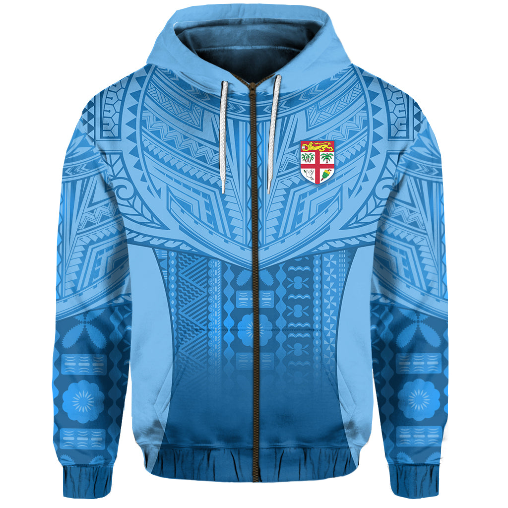 Fiji Faithful Zip Hoodie Version Blue LT13 Unisex Blue - Polynesian Pride
