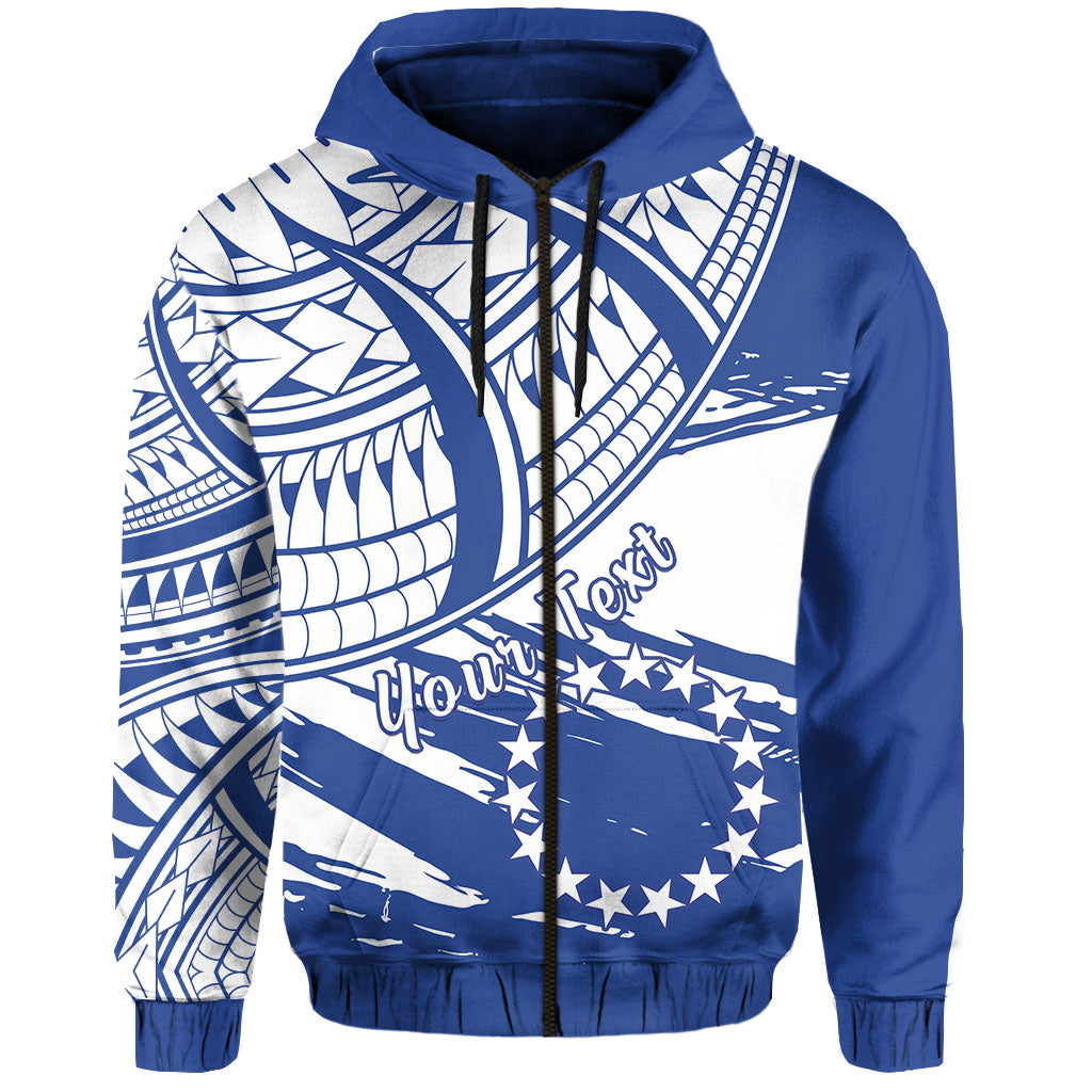 Custom Cook Islands Zip Hoodie Flag Style Blue With Claw Pattern LT13 Unisex Blue - Polynesian Pride