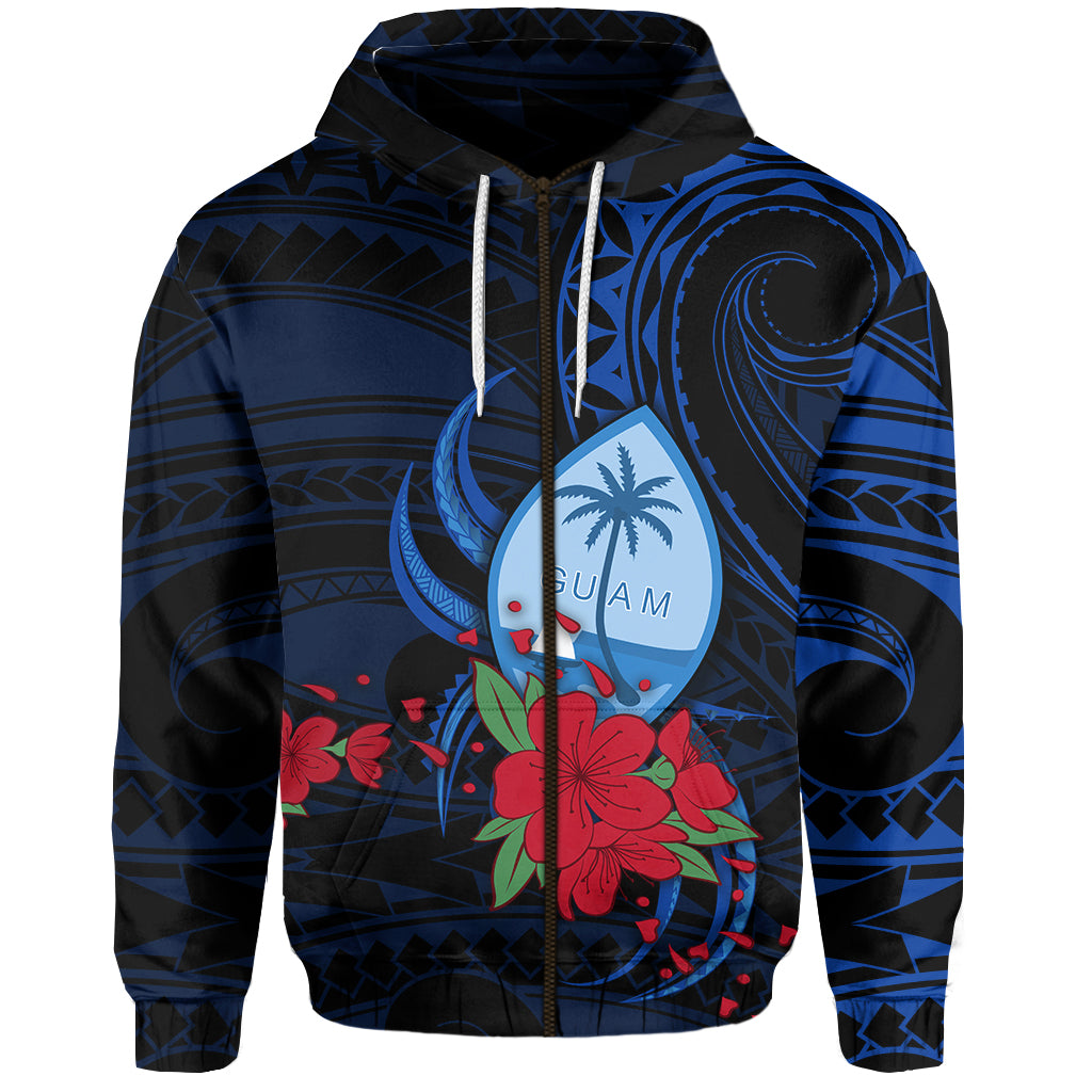 Guam Zip Hoodie Polynesian Flowers LT13 Unisex Blue - Polynesian Pride