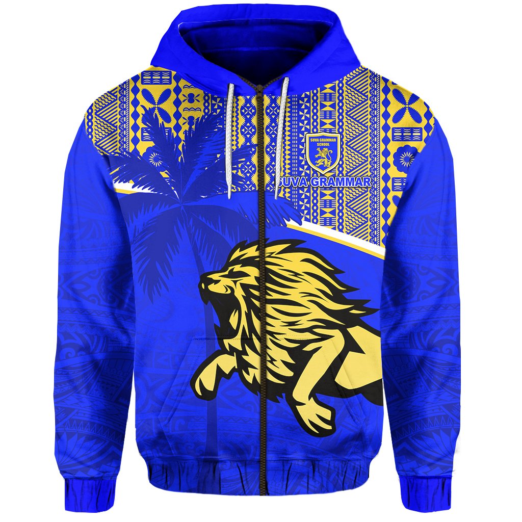 Suva Grammar School Zip Hoodie (For Kid) Spirit Lion LT13 Unisex Blue - Polynesian Pride
