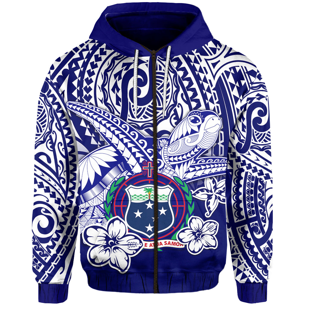 Samoa Polynesian Zip Hoodie Samoan Loved Turtles LT13 Unisex Blue - Polynesian Pride