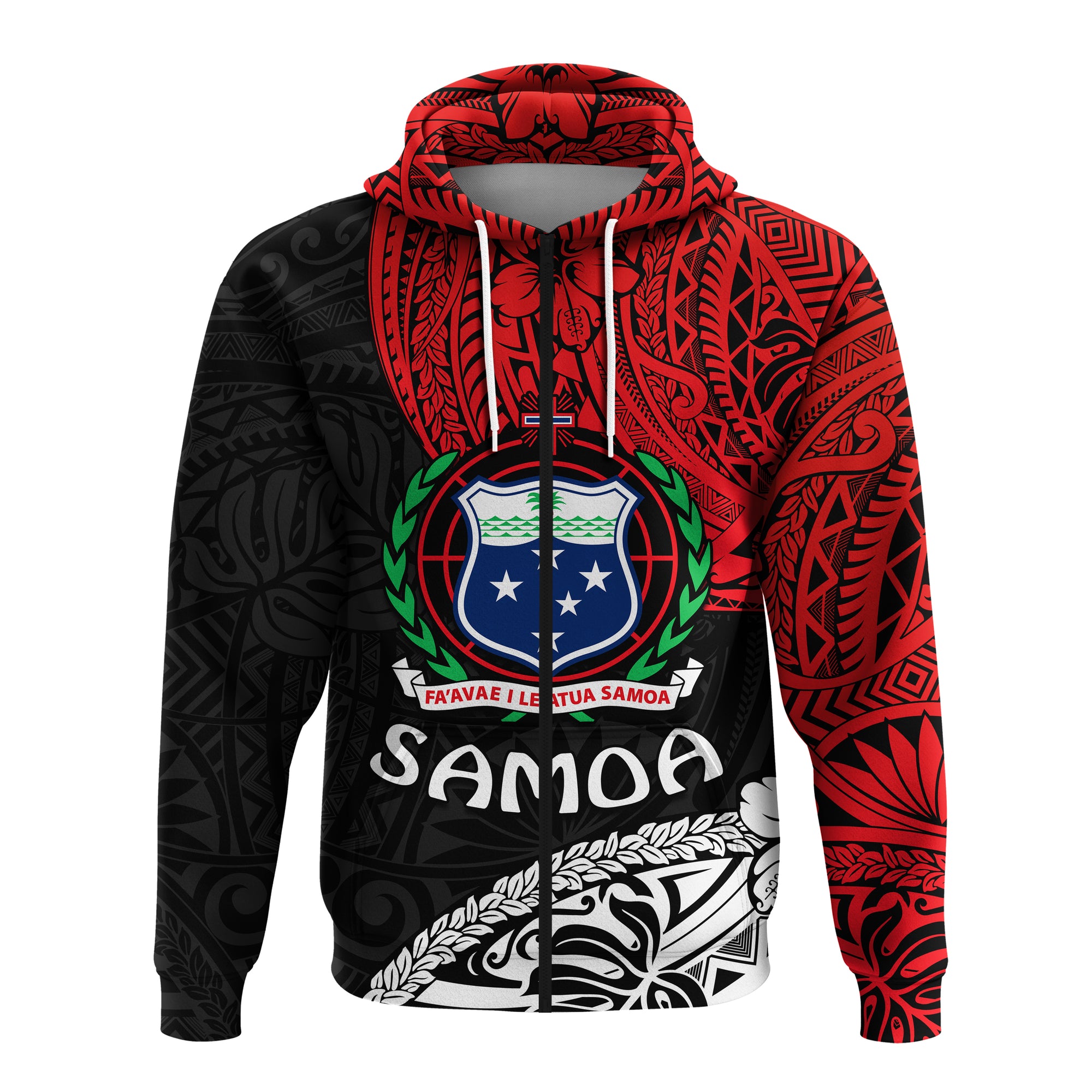 Samoa Zip Hoodie Beloved Samoan Mix Polynesian Pattern LT13 Unisex Red - Polynesian Pride