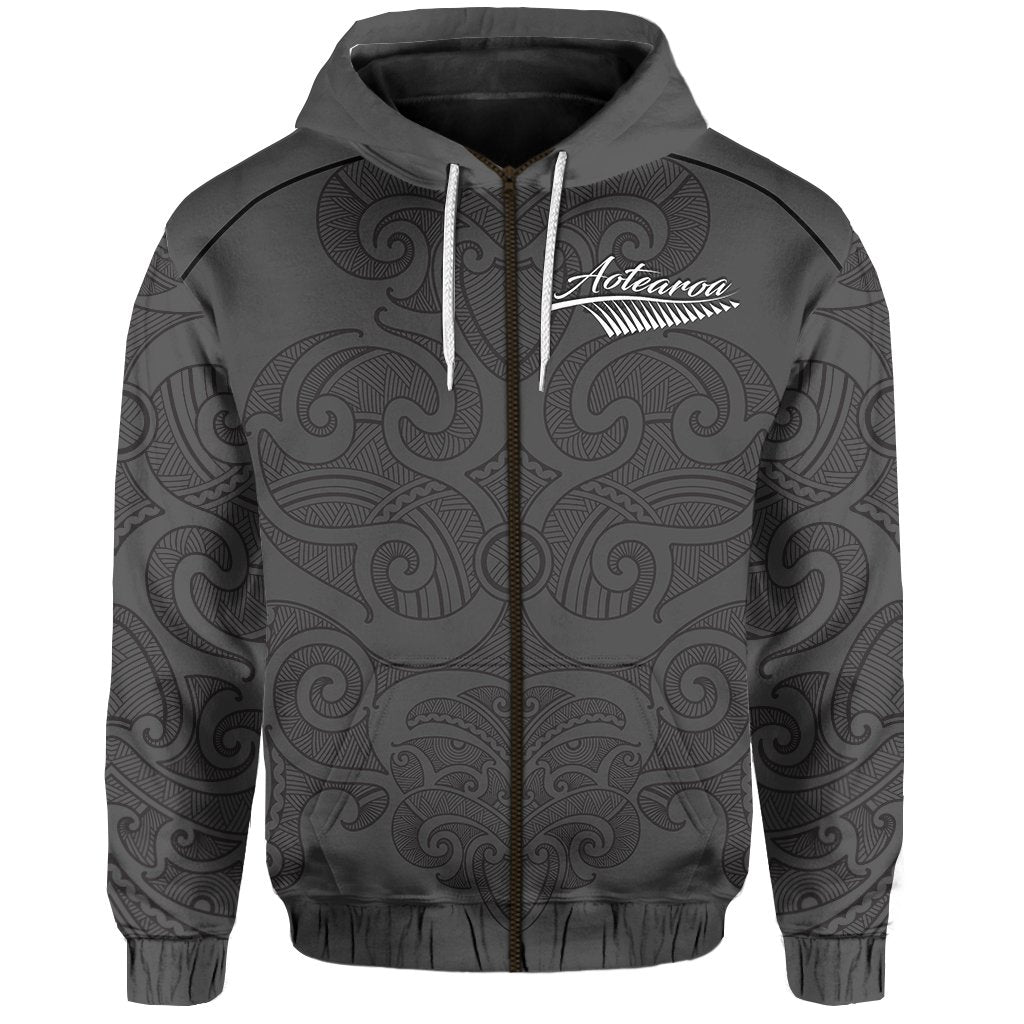 Maori 2021 Zip Hoodie Aotearoa Tattoo LT13 Unisex Gray - Polynesian Pride