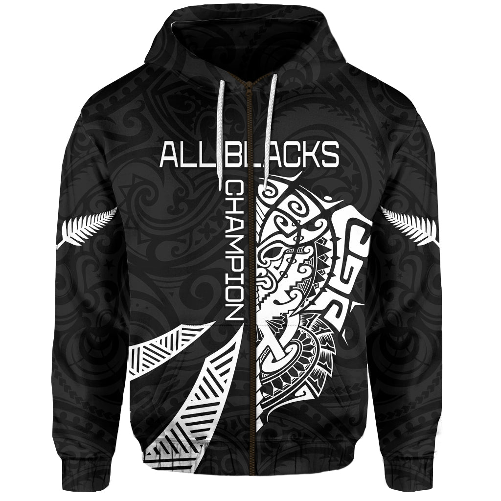 New Zealand Rugby Zip Hoodie Haka All Black mix Ta Moko LT13 Black - Polynesian Pride