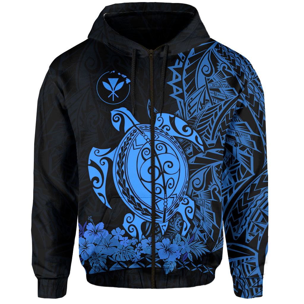 Custom Hawaii Polynesian Zip Hoodie Blue Sea Turtles Hawaiian LT13 - Polynesian Pride