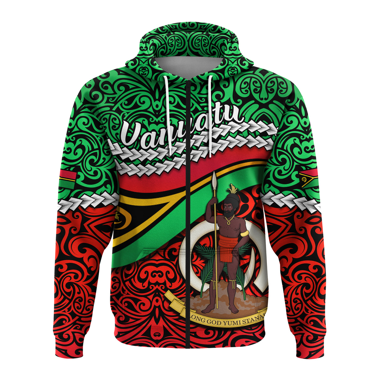 Proud Vanuatu Zip Hoodie Pattern Mix Flag LT13 - Polynesian Pride