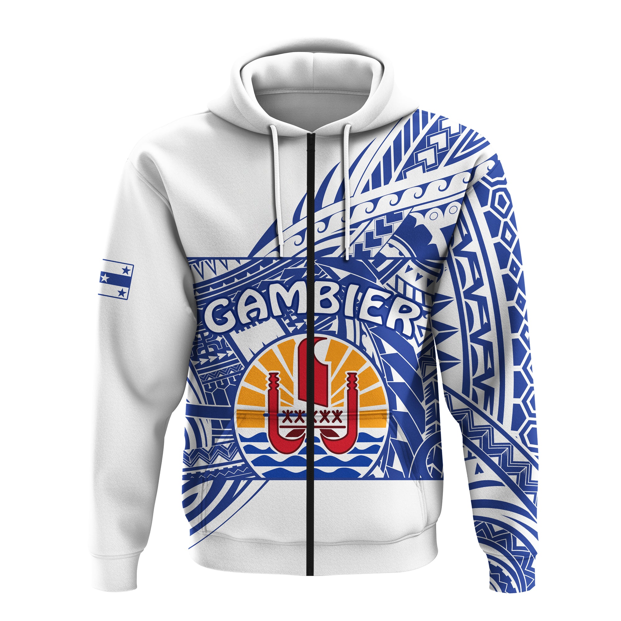 Gambier Islands Zip Hoodie Polynesian Pattern French Polynesia LT13 Unisex White - Polynesian Pride