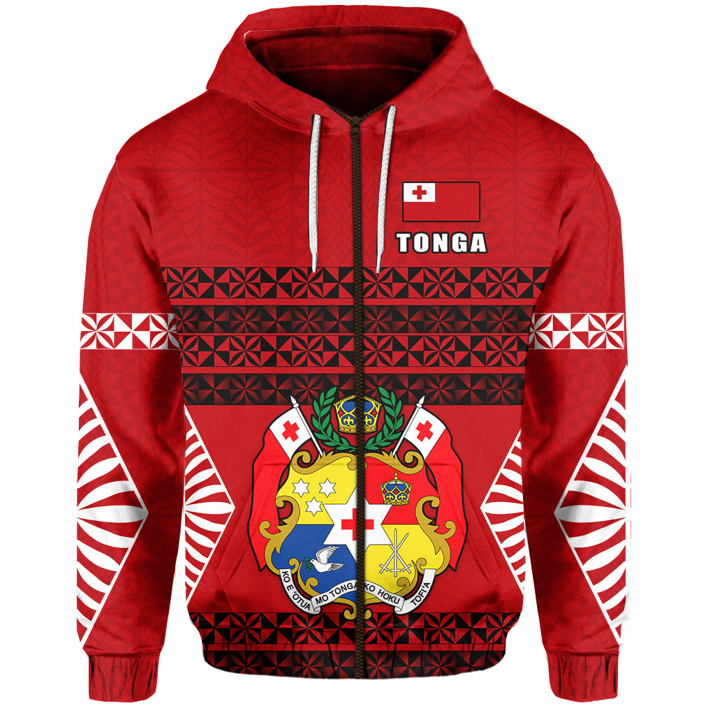 Tonga Zip Hoodie Tongan Pattern LT13 Unisex Red - Polynesian Pride