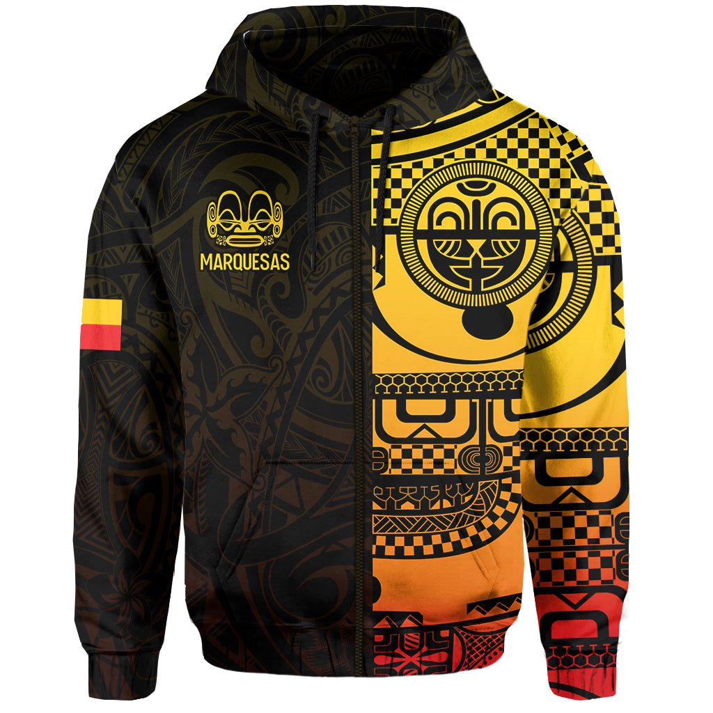 Marquesas Islands Tiki Zip Hoodie Gradient Marquesan Tattoo LT13 Unisex Yellow - Polynesian Pride