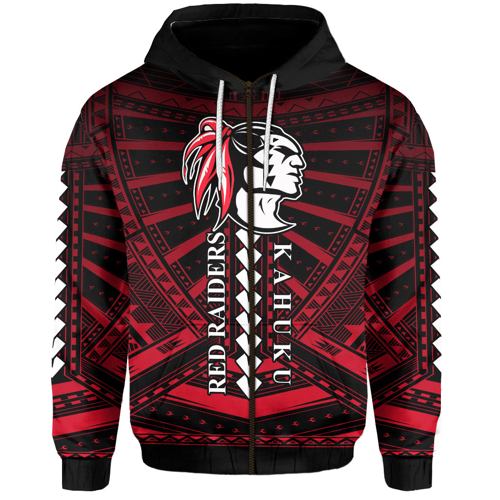 Polynesian Red Raiders Zip Hoodie Kahuku Hawaii School LT13 Unisex Black - Polynesian Pride