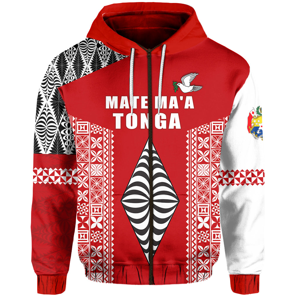 Tonga Rugby Zip Hoodie Mate Maa Tonga LT13 Unisex Red - Polynesian Pride