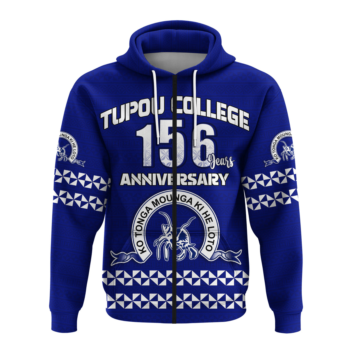 Tonga Tupou College Toloa Hoodie 156 Years Anniversary Tongan Ngatu LT13 Zip Hoodie Blue - Polynesian Pride