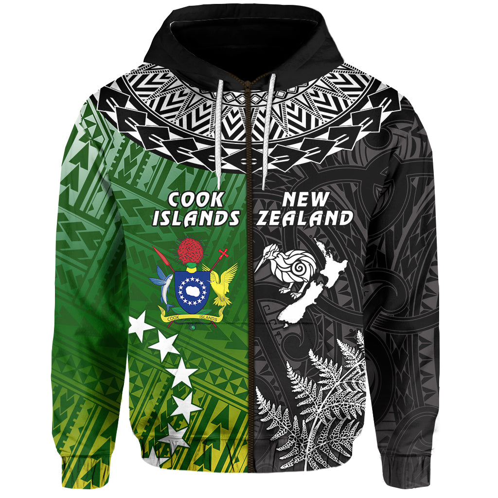 Cook Islands Pattern and New Zealand Kiwi Zip Hoodie LT13 Unisex Black - Polynesian Pride