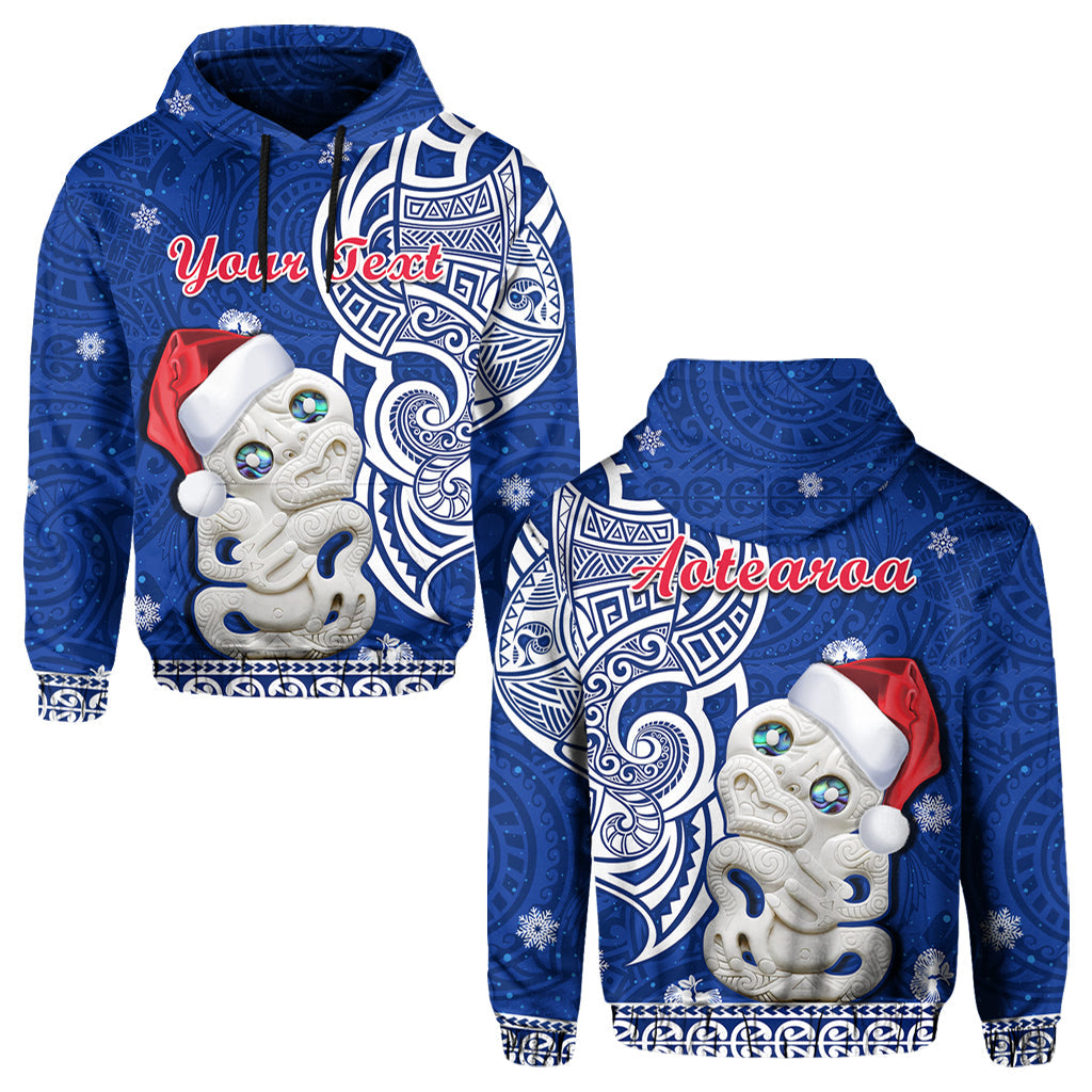 Custom New Zealand Christmas Hoodie Hei Tiki Blue Pohutukawa Meri Kirihimete LT14 Pullover Hoodie Blue - Polynesian Pride