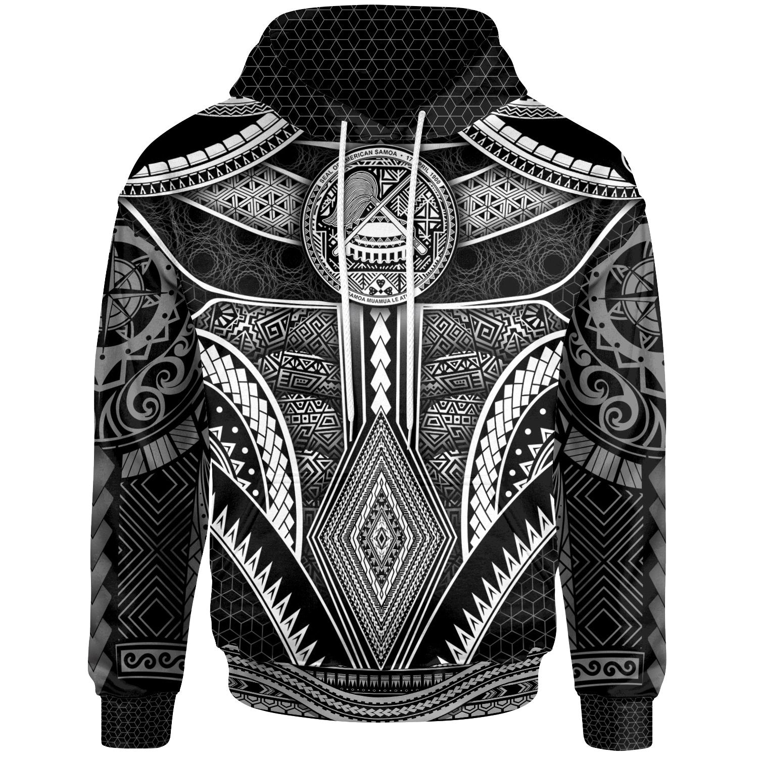 Polynesian Hoodies American Samoa Coat of Arm With Poly Patterns Unisex Black - Polynesian Pride