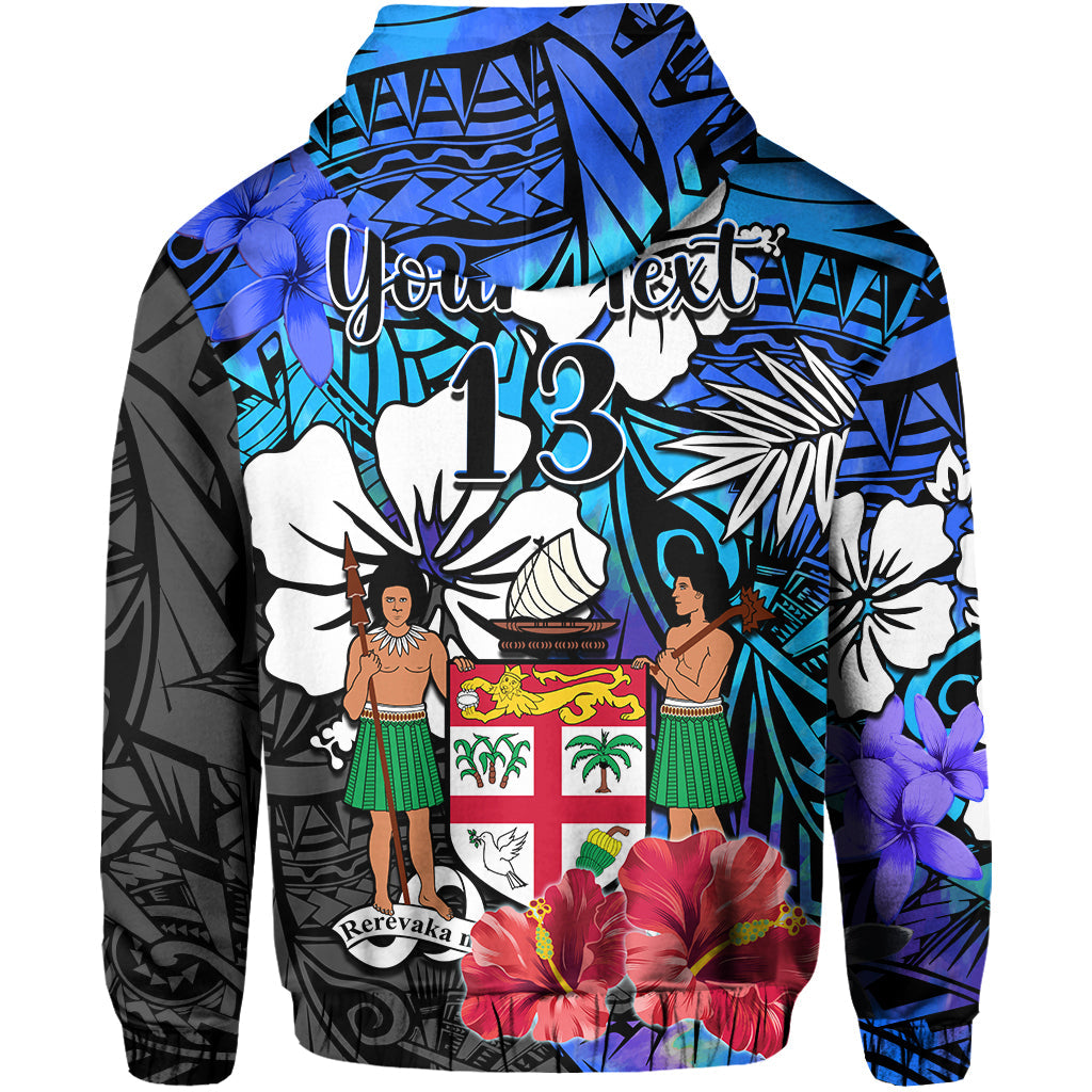 (Custom Text and Number) Fiji Tie Dye Hoodie Polynesian Blue Tribal Creative Tropical Flowers LT13 - Polynesian Pride