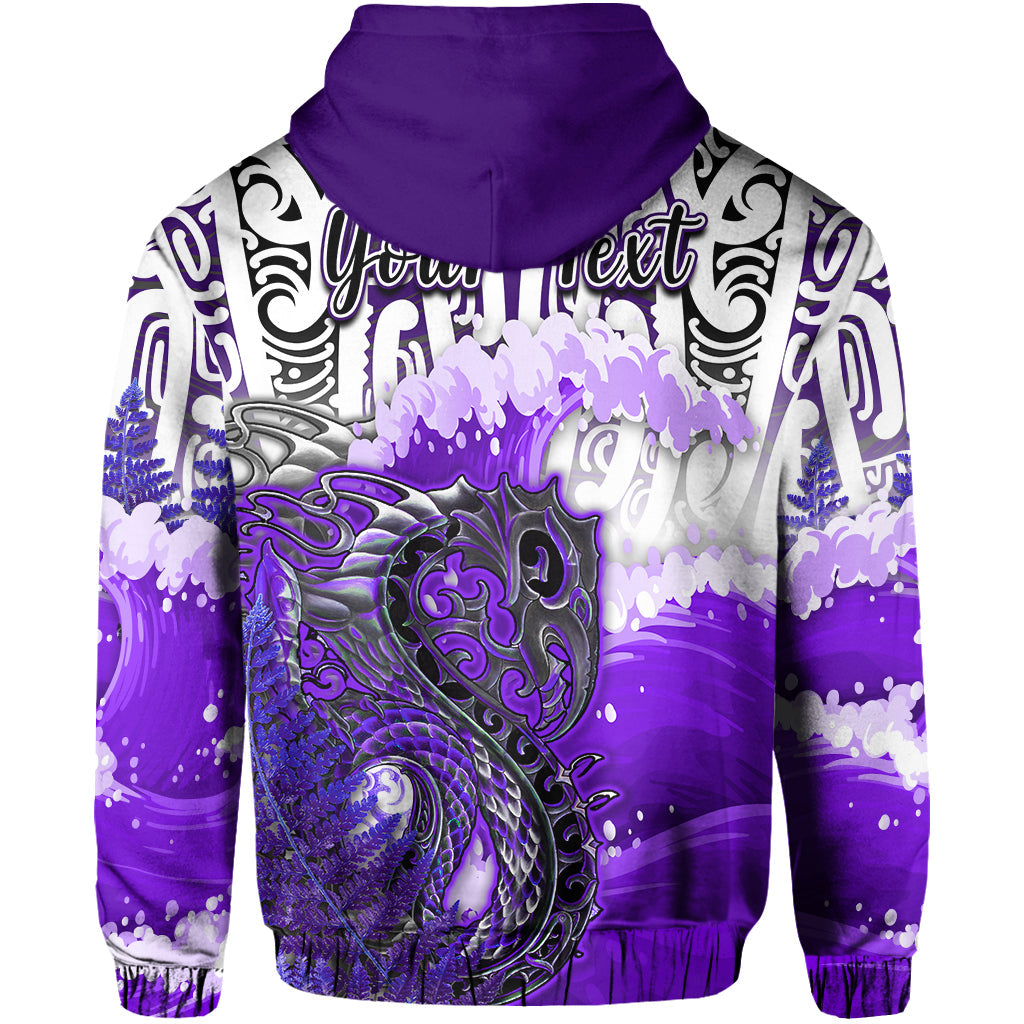 Custom Manaia Maori Hoodie Fern Aotearoa Purple Waves LT13 - Polynesian Pride