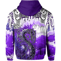 Custom Manaia Maori Hoodie Fern Aotearoa Purple Waves LT13 - Polynesian Pride