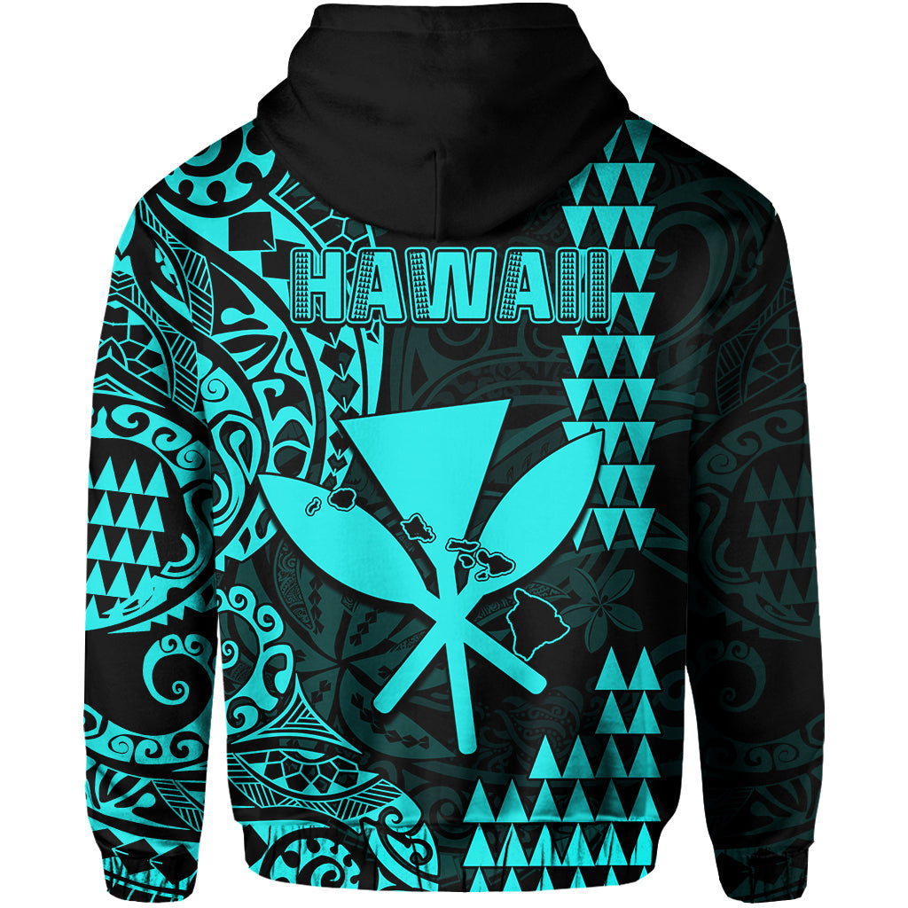 Hawaii Day Kakau Hoodie Proud To Be Hawaiian Turquoise King Kamehameha and Kanaka Maoli LT13 - Polynesian Pride