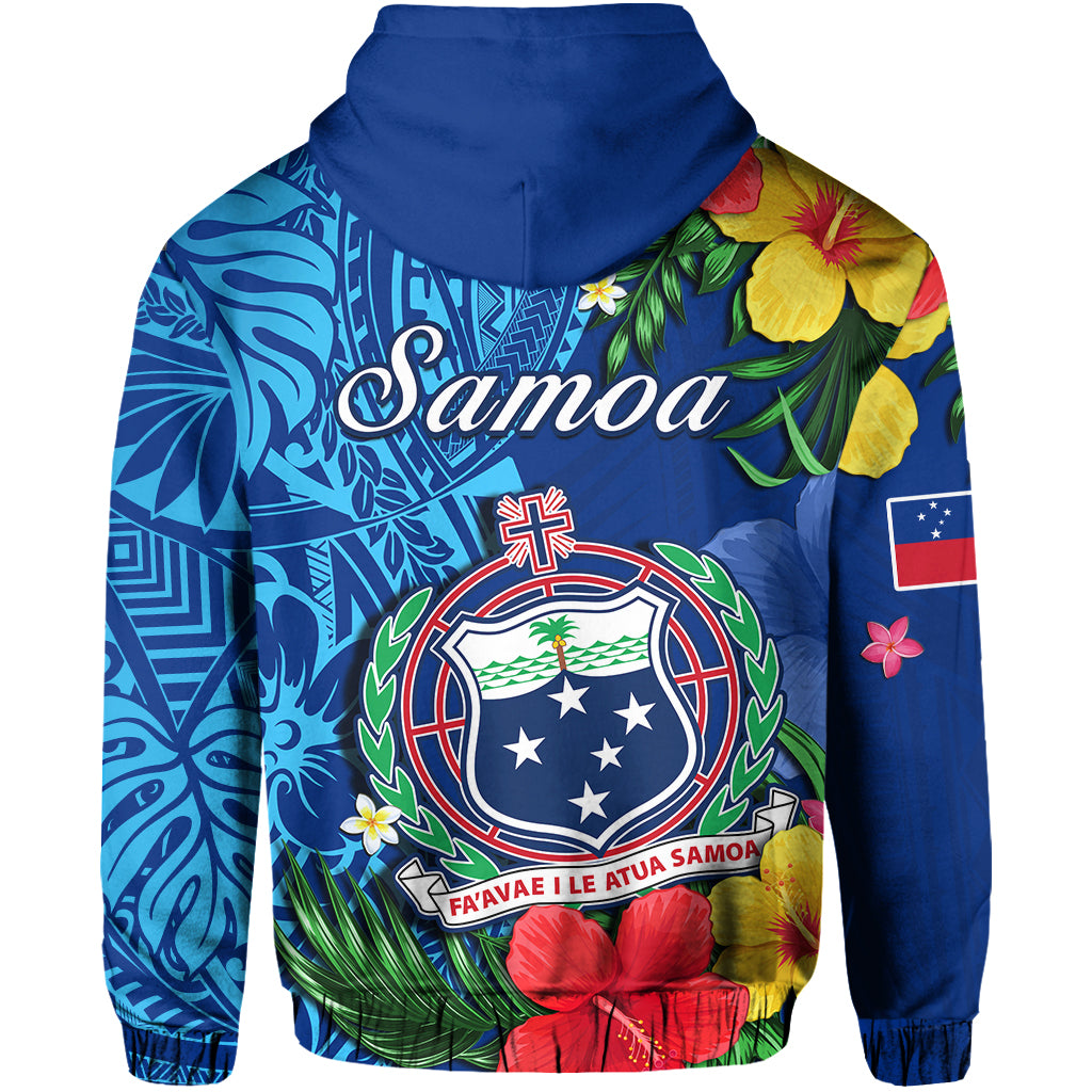 Samoa Hoodie Coat of Arms Mix Tropical Flowers LT14 - Polynesian Pride