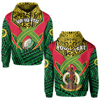 Custom Vanuatu Rugby Hoodie Coat of Arms Polynesian Pattern LT14 Zip Hoodie Green - Polynesian Pride