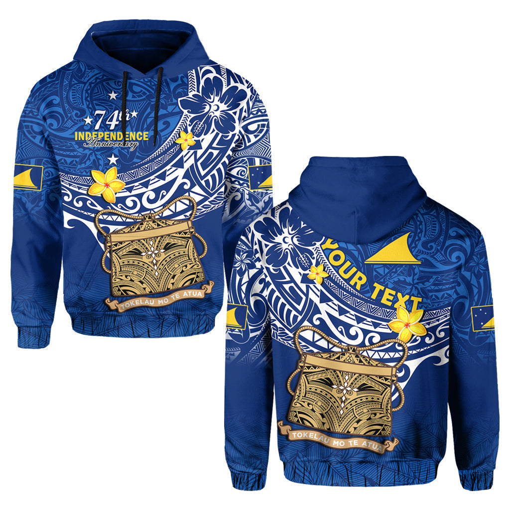 Custom Tokelau Hoodie National Badge Polynesian Happy 74th Independence Anniversary LT14 Pullover Hoodie Blue - Polynesian Pride