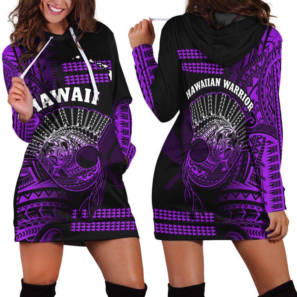 Hawaii Hoodie Dress Kakau Warrior Helmet Gradient Purple Polynesian LT14 Purple - Polynesian Pride