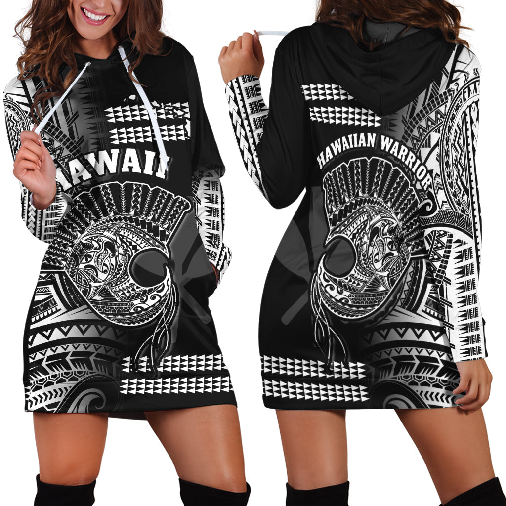 Hawaii Hoodie Dress Kakau Warrior Helmet Gradient White Polynesian LT14 White - Polynesian Pride