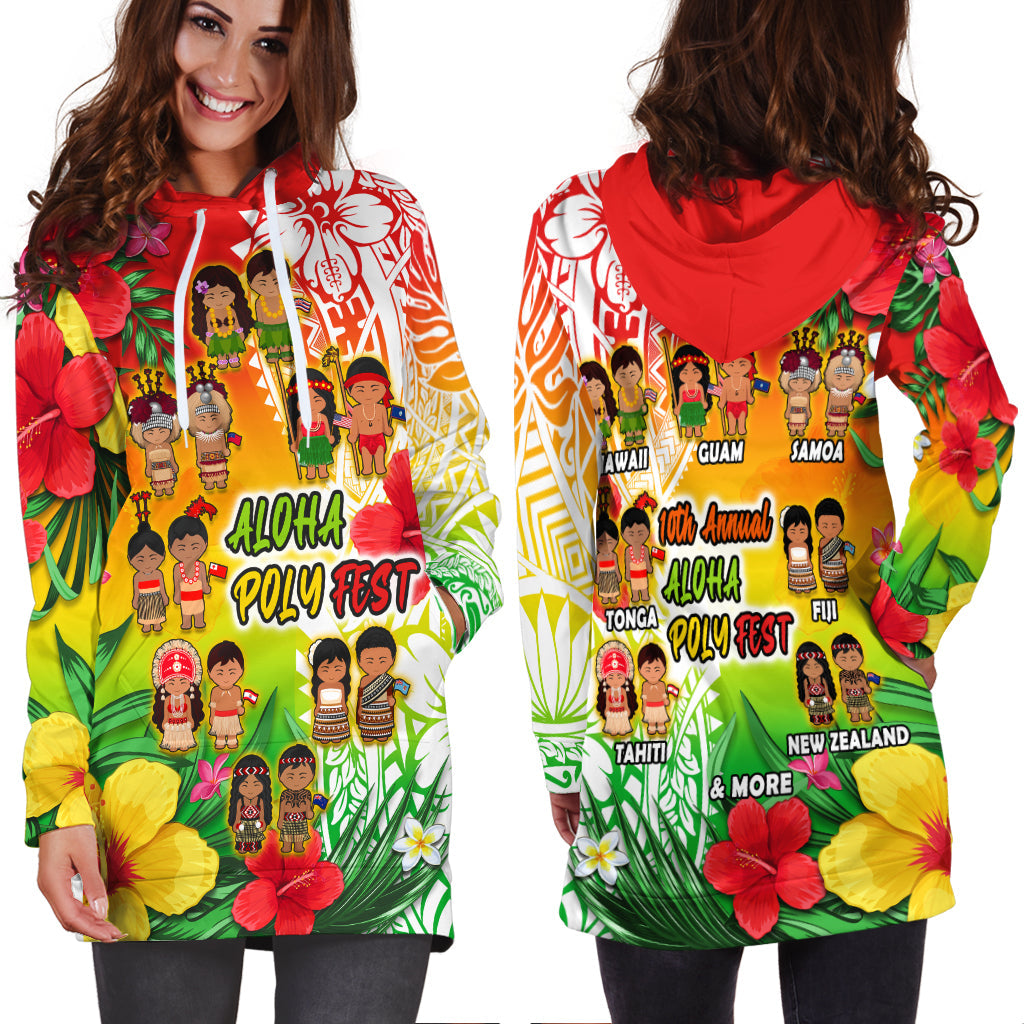 Aloha Poly Fest Hoodie Dress Polynesian Pattern With Tropical Flowers LT14 Reggae - Polynesian Pride