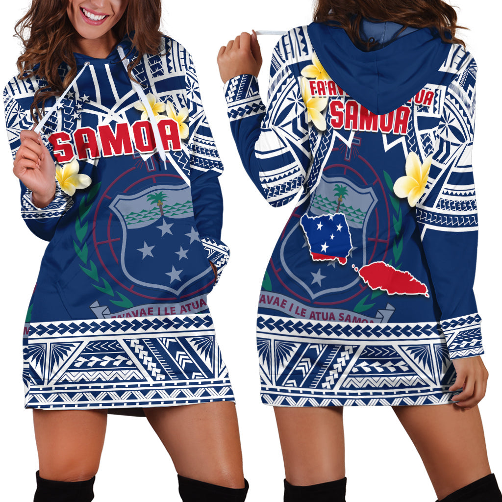 Samoa Hoodie Dress Samoan Plumeria Flowers Mix Polynesian Pattern LT14 Blue - Polynesian Pride