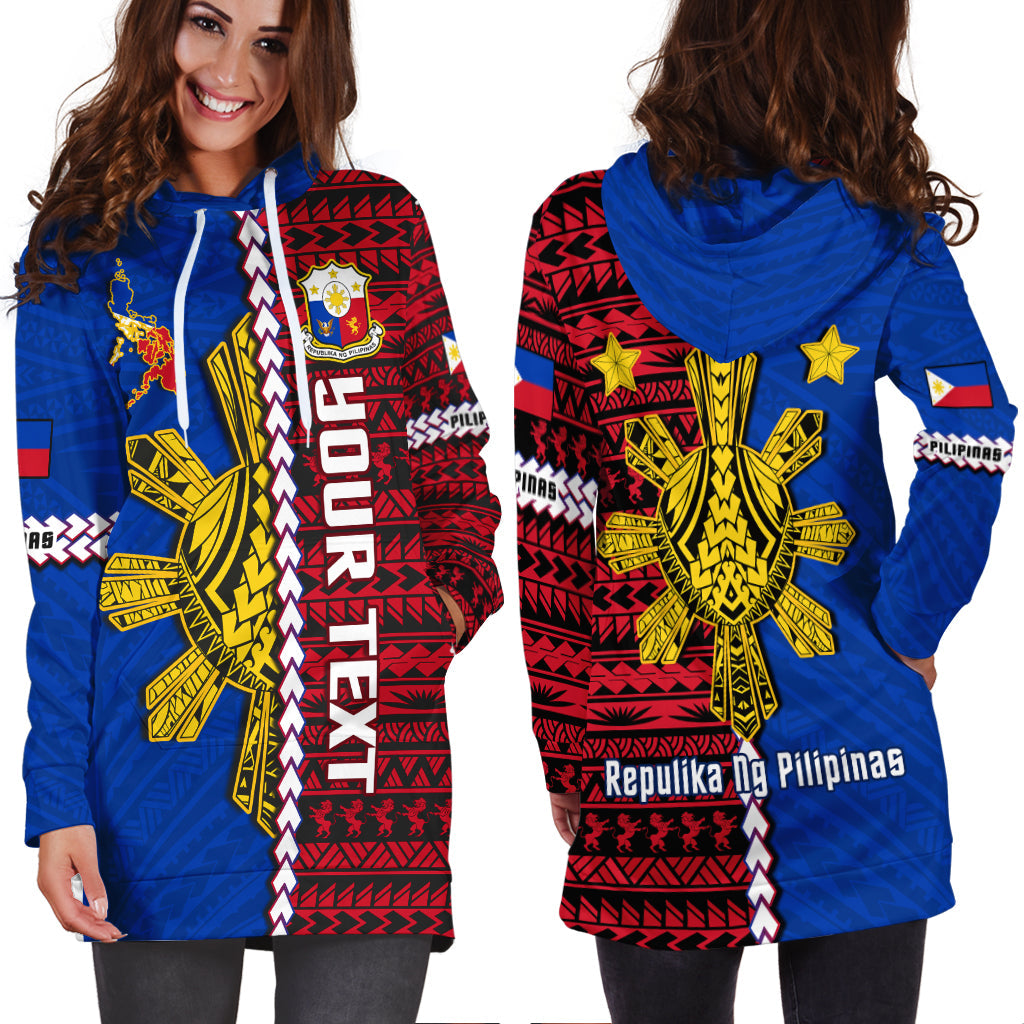 (Custom Personalised) Philippines Hoodie Dress Pilipinas Sun Mix Polynesian Pattern LT14 Red - Polynesian Pride